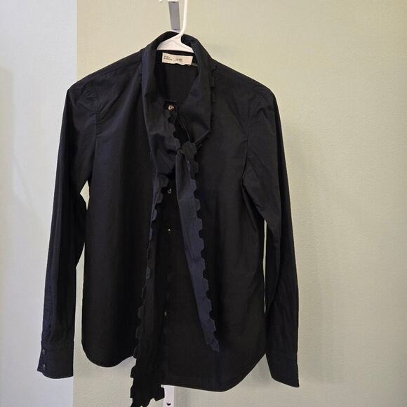 Tory Burch Scalloped Poplin Bow Blouse size 2 Preppy Dark Academia matrix - Picture 3 of 9
